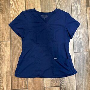 Grey's Anatomy Mock Wrap Top Large Navy Blue